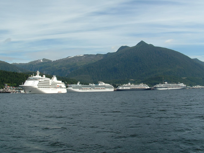 Ketchikan with 4 cruise ships in port